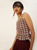 Mustard and Red Plaid Frilled Bottom Strappy Top