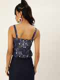 Navy Noir Floral Frilled Bottom Strappy Top