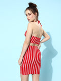 Red Horizontal Stripe Bodycon Halter Co-Ordinate Dress