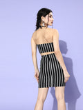 Black Horizontal Stripe Bodycon Halter Co-Ordinate Dress