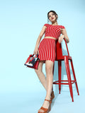 Red Horizontal Stripe Bodycon Bardot Co-Ordinate Dress