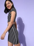 Black Horizontal Stripe Bodycon Bardot Co-Ordinate Dress