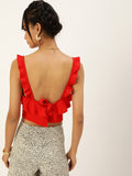 Red Frilled Tie Back Top