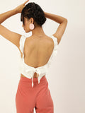 Off White Frilled Tie Back Top