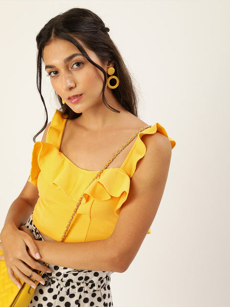 Yellow Frilled Tie Back Top