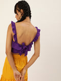 Purple Frilled Tie Back Top