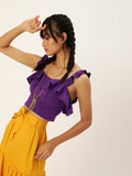 Purple Frilled Tie Back Top