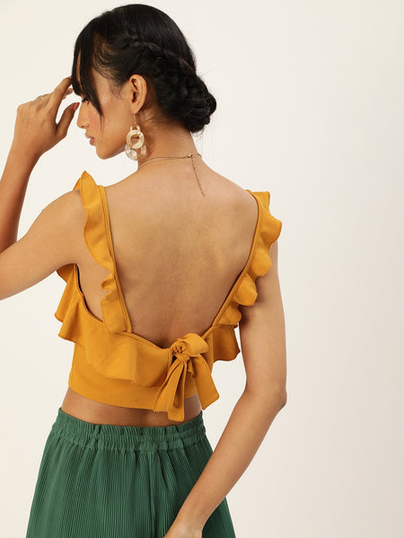 Mustard Frilled Tie Back Top