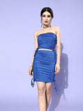 Royal Blue Lace up Suede Co-Ordinate Dress