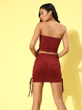 Maroon Lace up Suede Co-Ordinate Dress