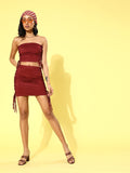 Maroon Lace up Suede Co-Ordinate Dress