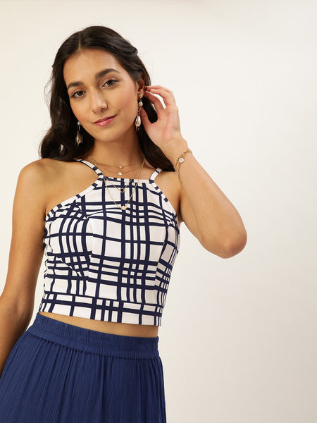 Blue Check Tie Back Top