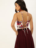 Red Floral Lace up Back Top