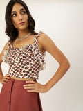 Maroon Clover Frilled Tie Back Top