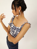 Blue Check Frilled Tie Back Top