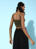 Olive Ruched Strappy Top