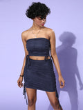 Navy Lace up Suede Co-Ordinate Dress