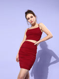 Maroon Ruched Coordinate Dress