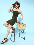 Olive Ruched Coordinate Dress