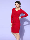 Red Full Sleeve Midi Co-Ordinate Dress