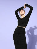 Black Full Sleeve Midi Co-Ordinate Dress