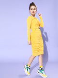 Yellow Full Sleeve Midi Co-Ordinate Dress