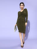 Olive Full Sleeve Midi Co-Ordinate Dress