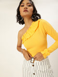 Yellow Frilled One Shoulder Top