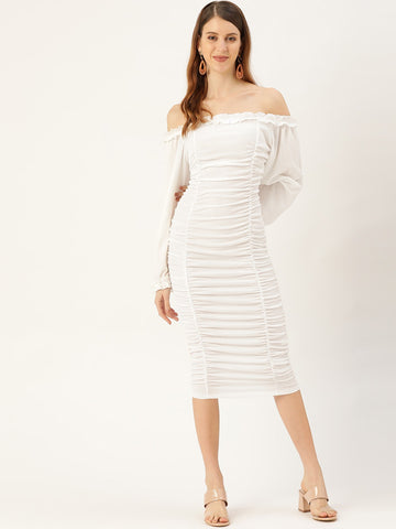 Off White Off Shoulder Puff Sleeve Dress