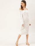 Off White Off Shoulder Puff Sleeve Dress