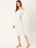 Off White Off Shoulder Puff Sleeve Dress