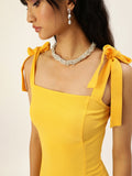 Yellow Shouder Tie Flared Dress