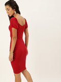 Red Sweetheart Neck Bardot Midi Dress