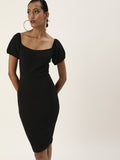 Black Sweetheart Neck Bardot Midi Dress