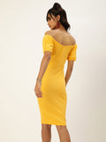 Yellow Sweetheart Neck Bardot Midi Dress