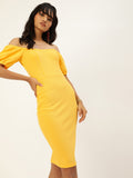 Yellow Sweetheart Neck Bardot Midi Dress