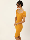 Mustard Sweetheart Neck Bardot Midi Dress