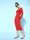 Red Sweetheart Neck Full Sleeve Co-Ordinate