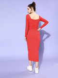 Coral Sweetheart Neck Full Sleeve Co-Ordinate