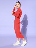 Coral Sweetheart Neck Full Sleeve Co-Ordinate