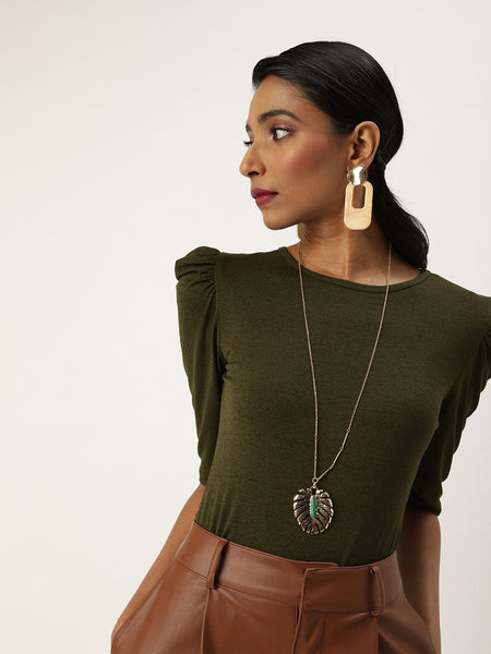 Olive Puff Sleeve Top
