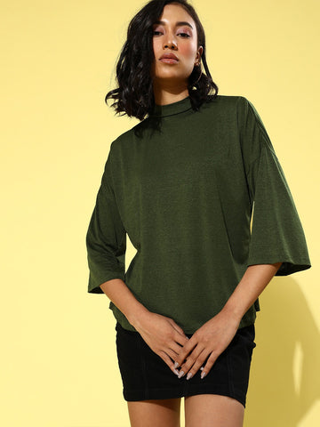 Olive Drop Shoulder Boxy Top