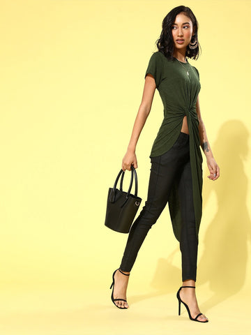 Olive Asymmetric Hem Long Top