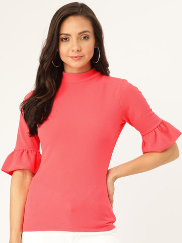 Coral Frilled Sleeve Top