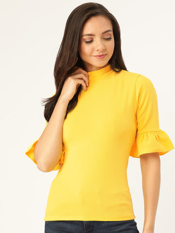 Yellow Frilled Sleeve Top