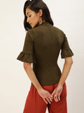 Olive Frilled Sleeve Top