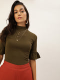 Olive Frilled Sleeve Top