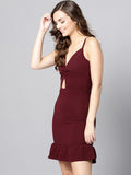 Maroon Knot Frilled Dress3