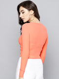 Peach Front Knot Full Sleeve Bodycon Top4