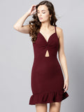 Maroon Knot Frilled Dress4